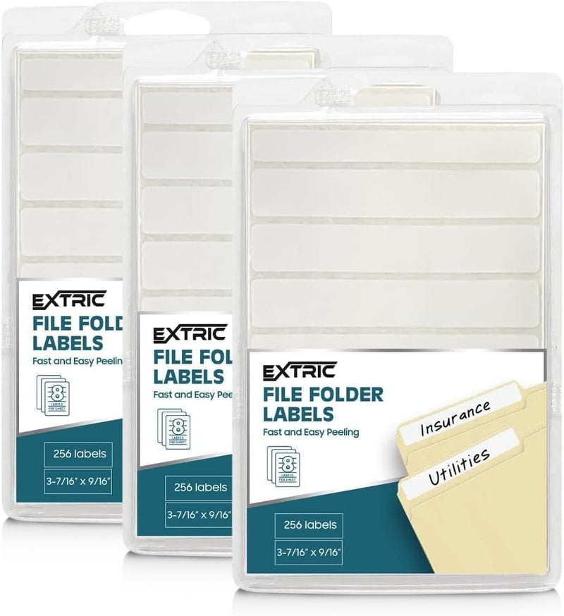 EXTRIC File Folder Labels 3 Packs File Labels White Stickers a Total of 768 File Labels for File Folders - Image 1